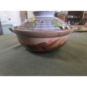 Vintage Japanese Donabe Clay Pot Floral Ceramic Casserole Dish with Lid Hot Pot